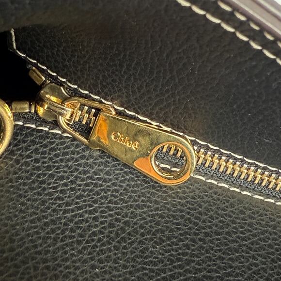 Chloe Darryl Hobo Bag Black Grained Leather Large Tote Shoulder With Pouch Auth - Picture 11 of 16